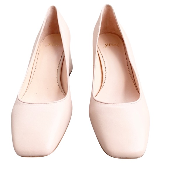 J. Crew Celia Leather Block Heels Sunwashed Pink Blush Squared Off Toe Size 9.5 - Picture 2 of 9